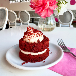 gluten-free red velvet mini cake at Le Macaron Fishers