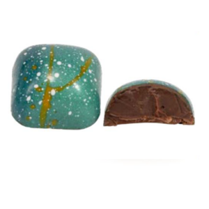 Hand-painted milk chocolate shell filled with milk chocolate ganache infused with butterscotch flavoring and Mexican vanilla at le macaron fishers